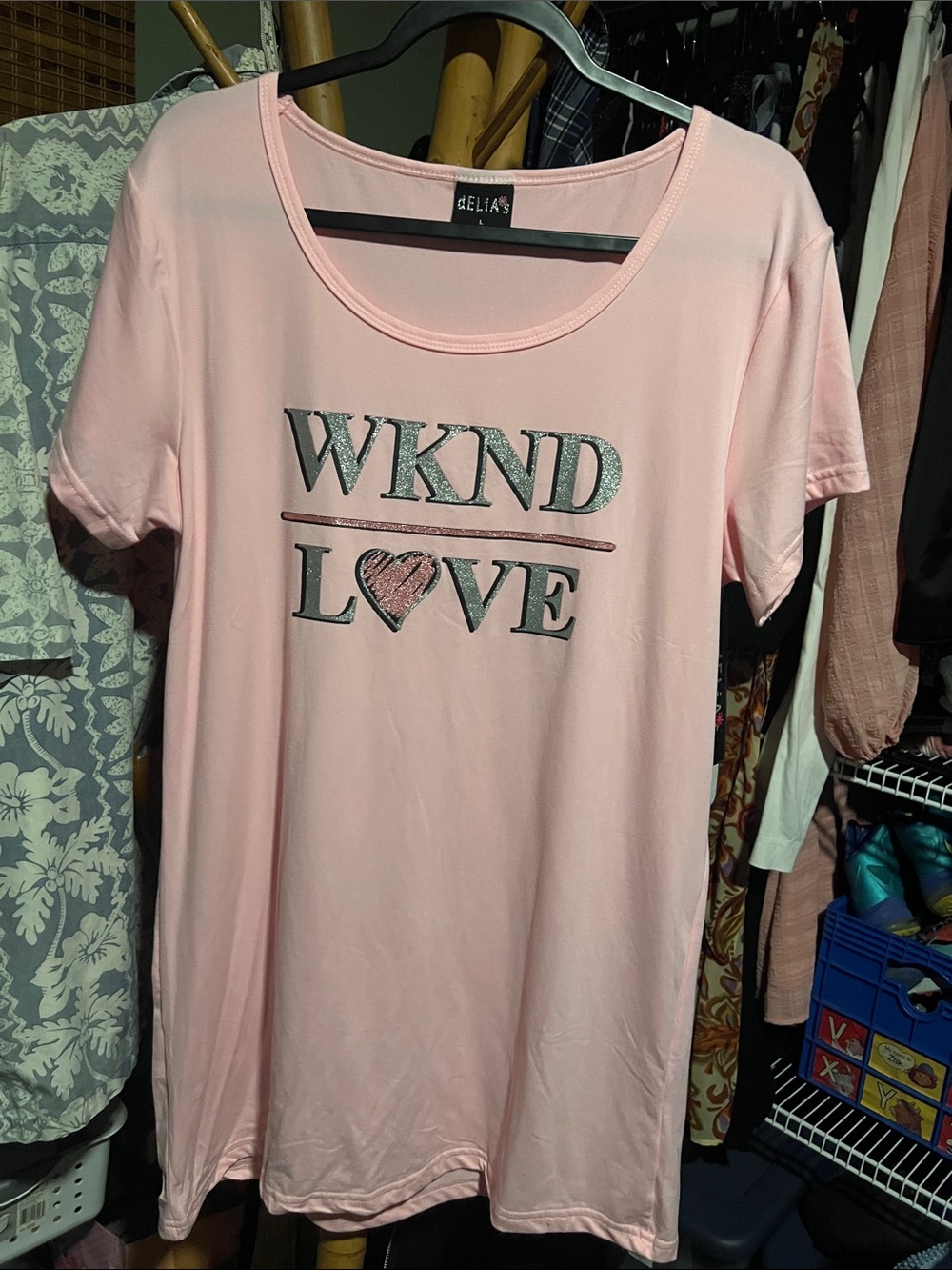 dELiA*s Light Pink 'WKND LOVE' Short Sleeve Tee with Metallic Print